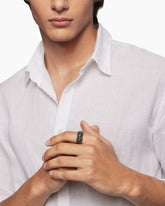 Faceted Signet Ring in Sterling Silver with Black Diamonds, 11.3mm